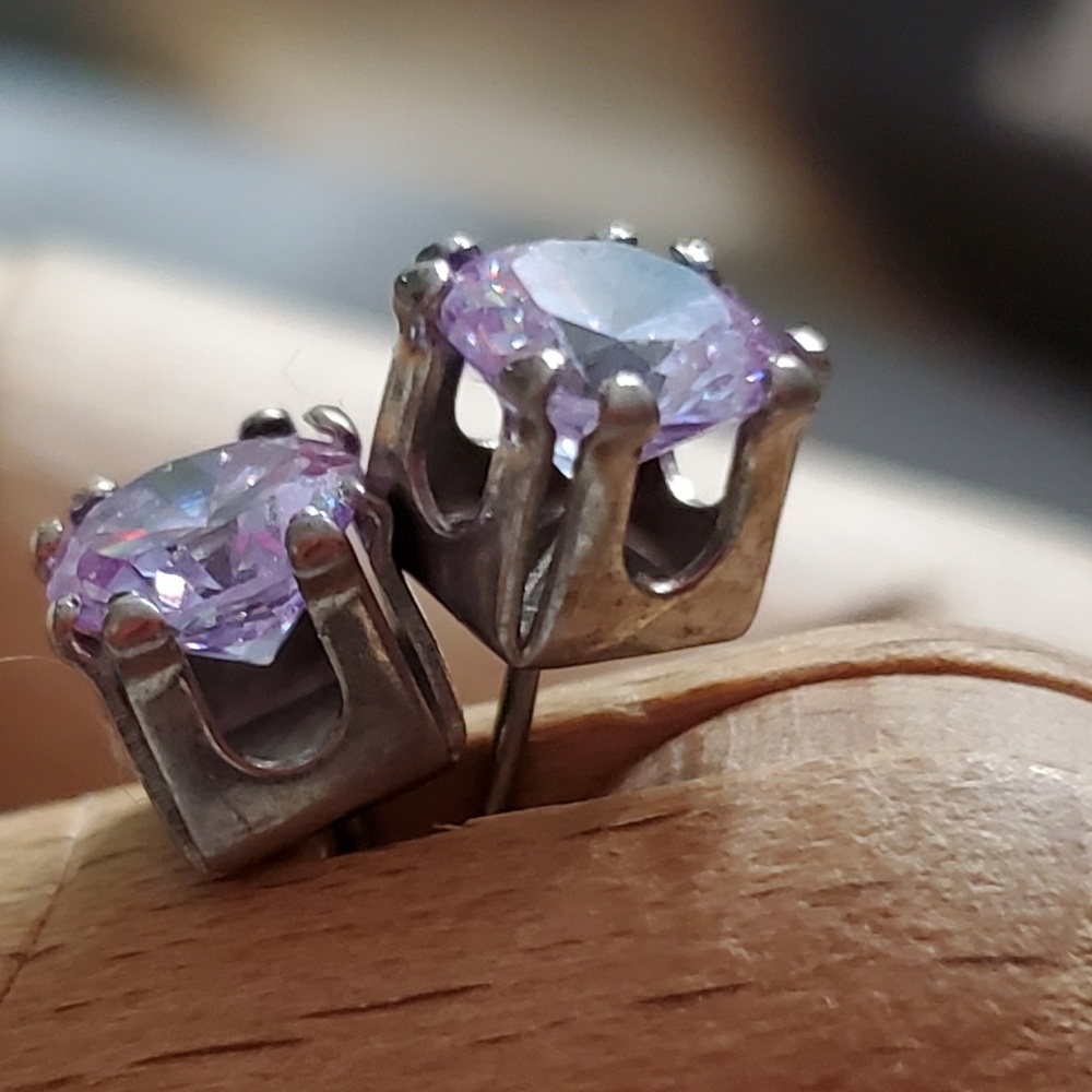 Silver Earrings with Purple Stones